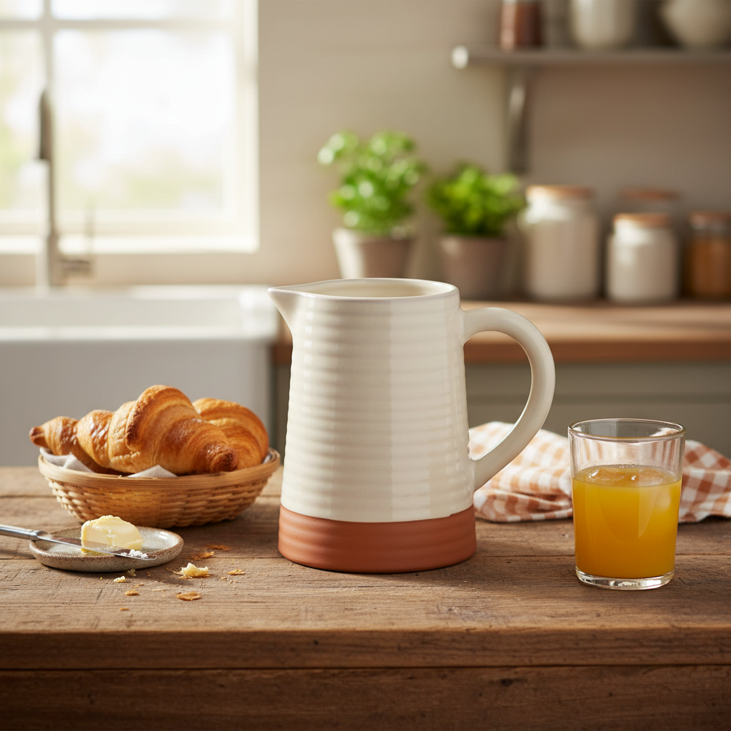 Porto Terracotta Ribbed Jug - Stone