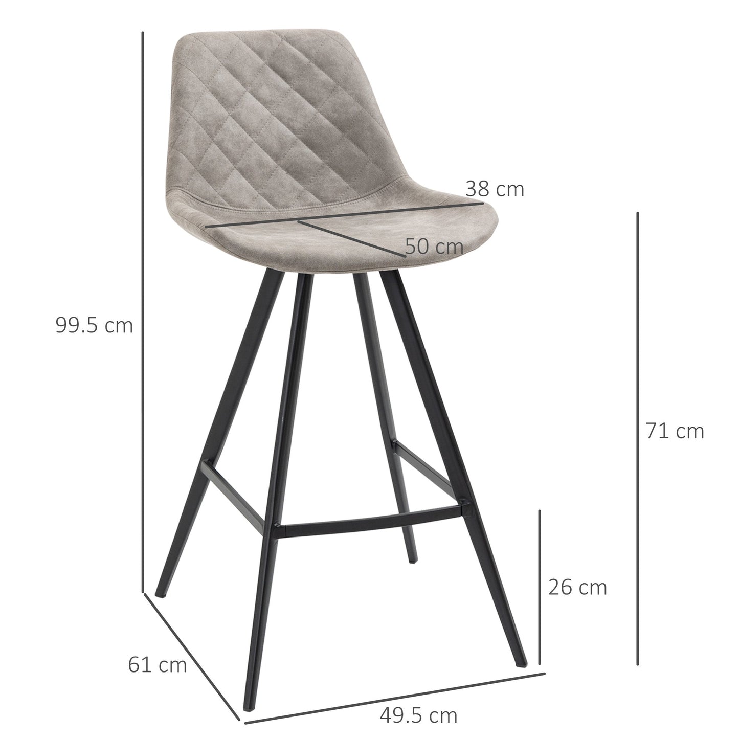 Set of 2 Vintage Microfiber Bar Stools with Comfortable Padded Seats - Grey