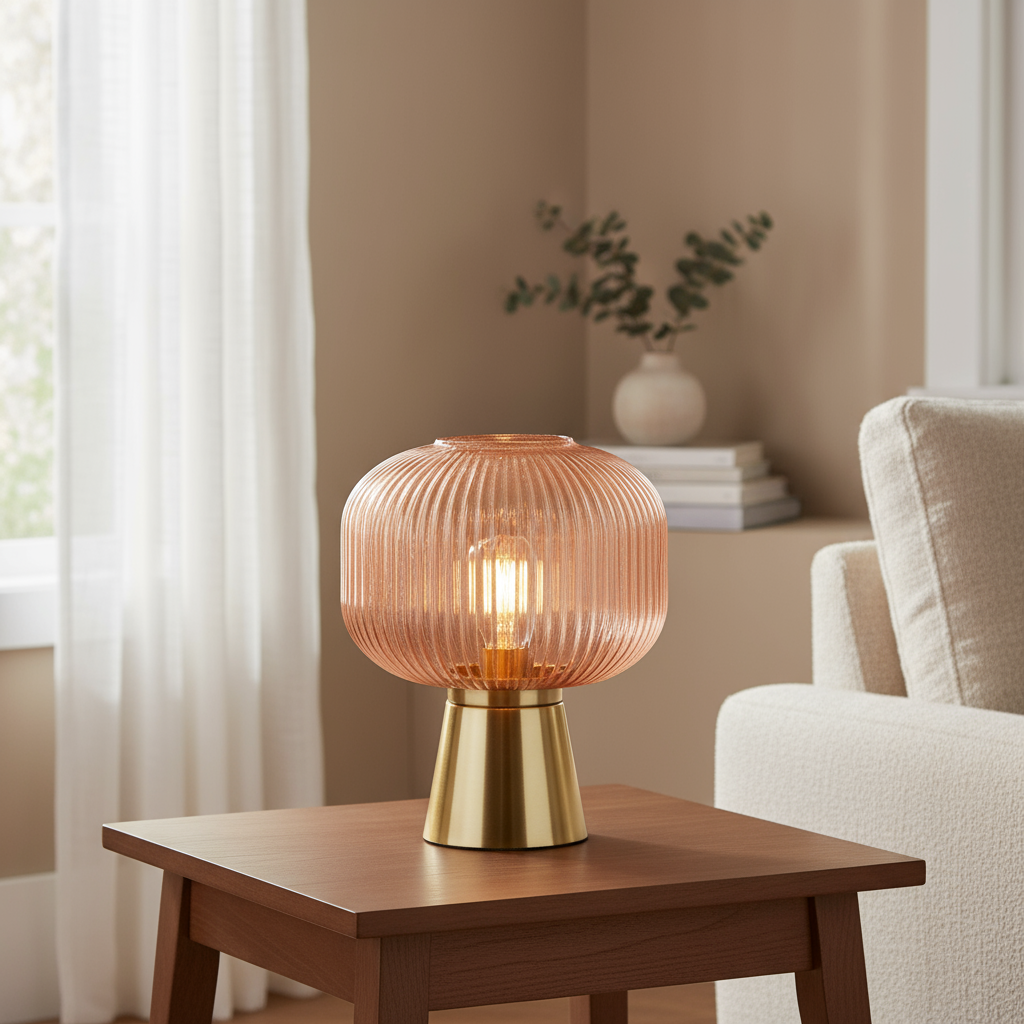 27cm LED Glass Round Ridged Lamp - Amber