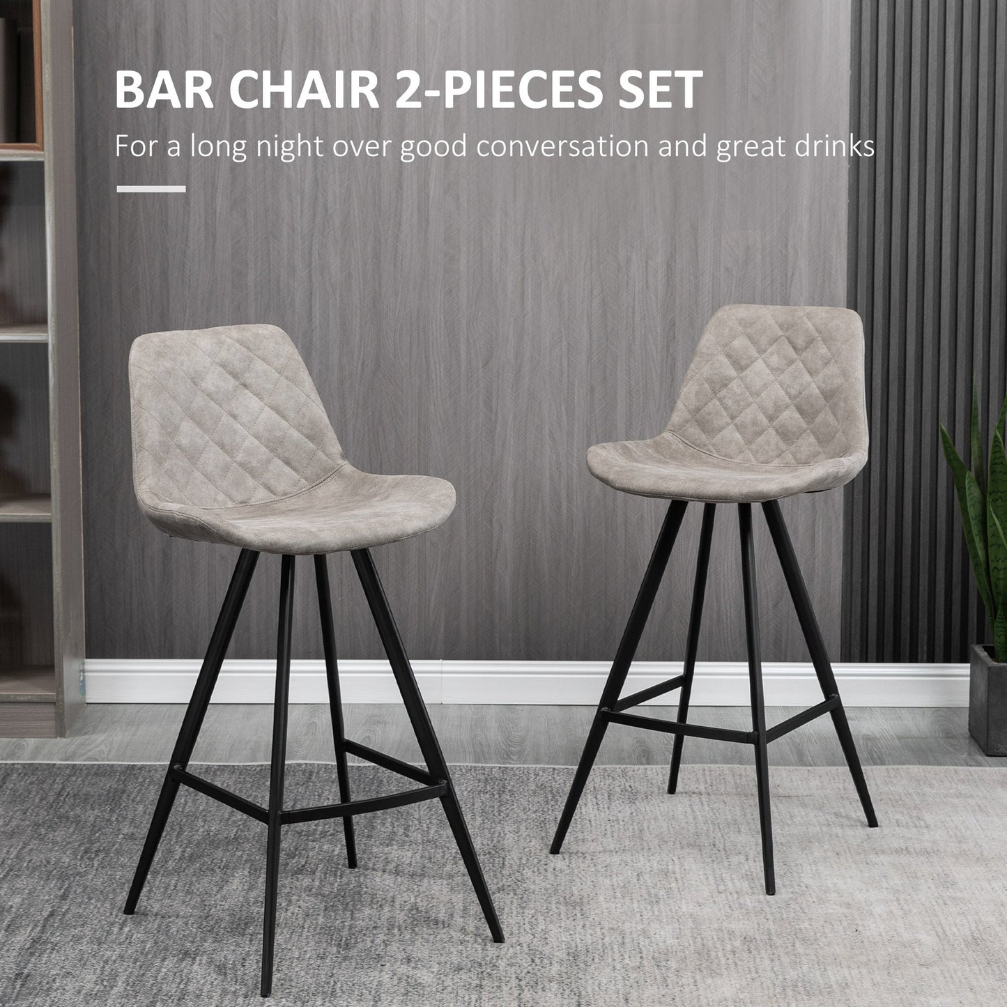 Set of 2 Vintage Microfiber Bar Stools with Comfortable Padded Seats - Grey