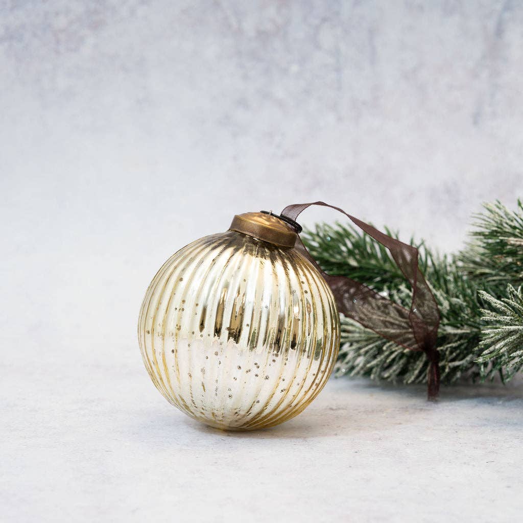 3" Gold Glass Ribbed Ball Decoration