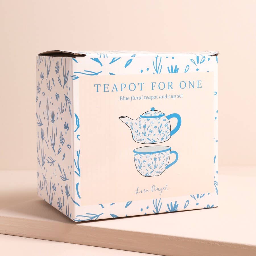 Blue Debossed Floral Teapot and Cup Set