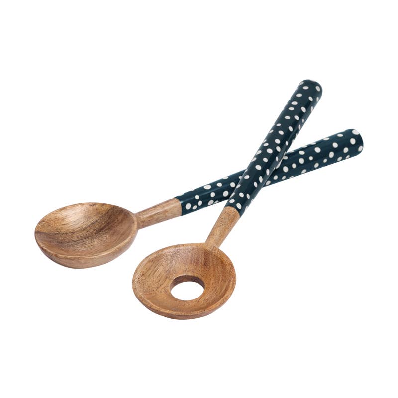 Sintra Mango Wood Spotted Salad Servers - Ink Blue