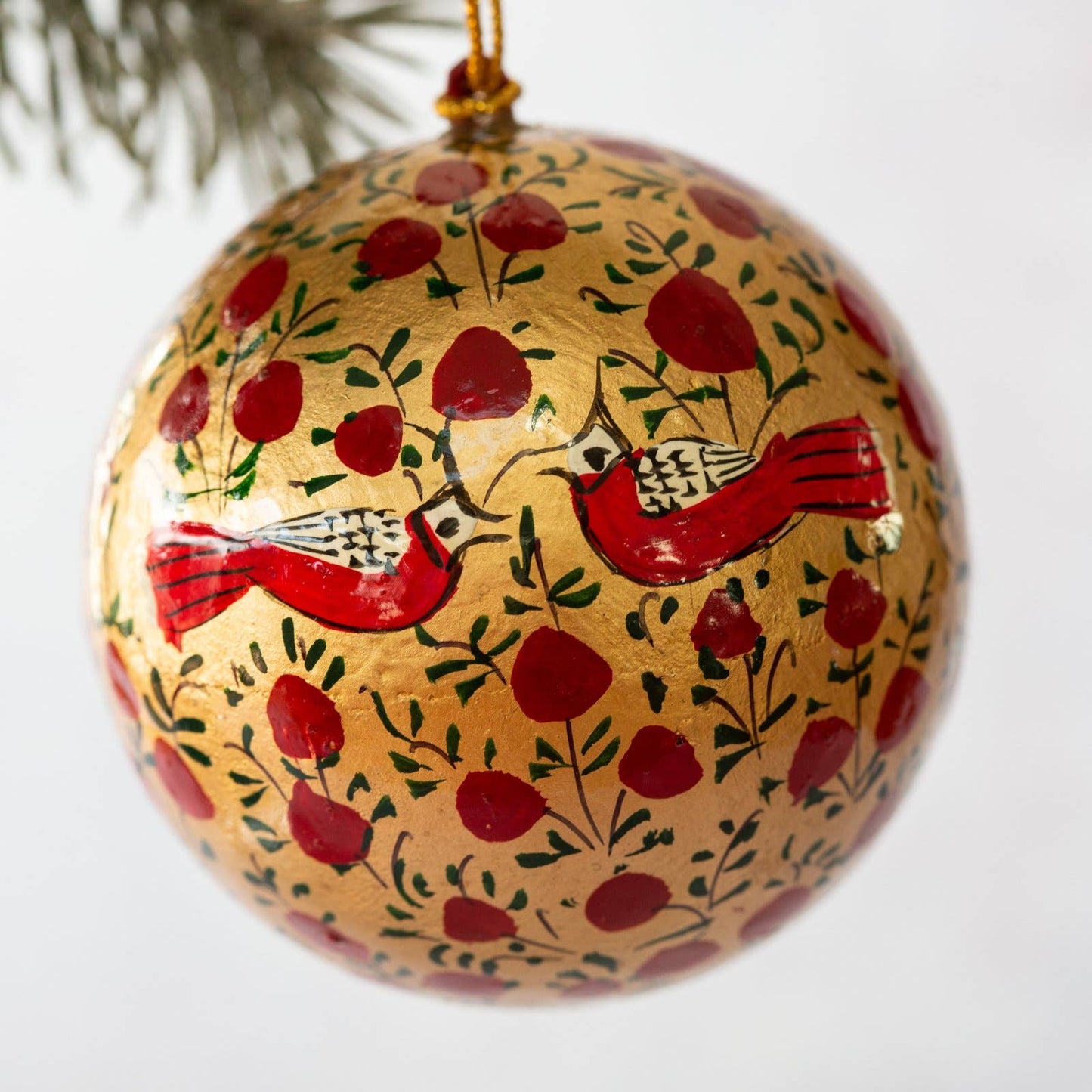 2" Red and Gold Bird Hanging Christmas Ornament