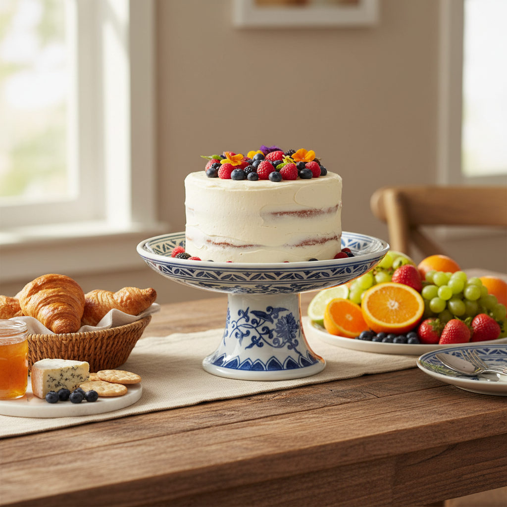 Sumatra Blue & White Cake Stand 8"