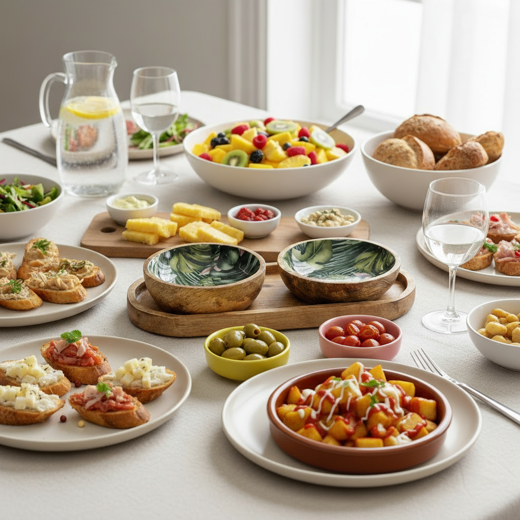 S/2 SMALL MANGO WOOD DIPPING BOWLS ON TRAY BALI WHIRL