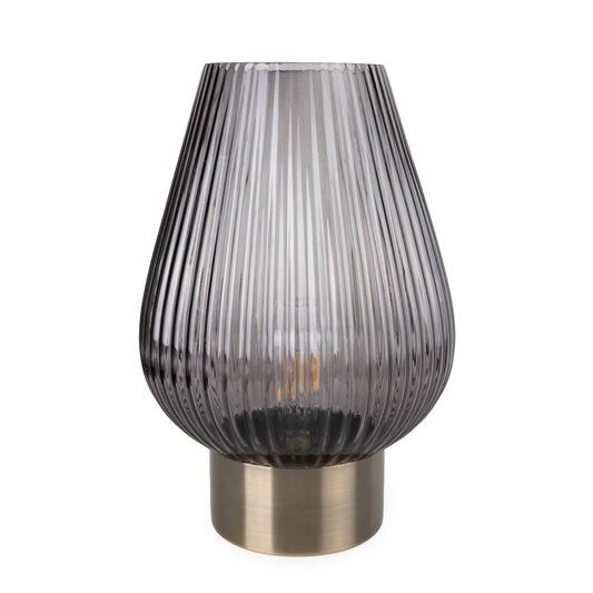 33cm LED Glass Footed Ridged Lamp - Blue