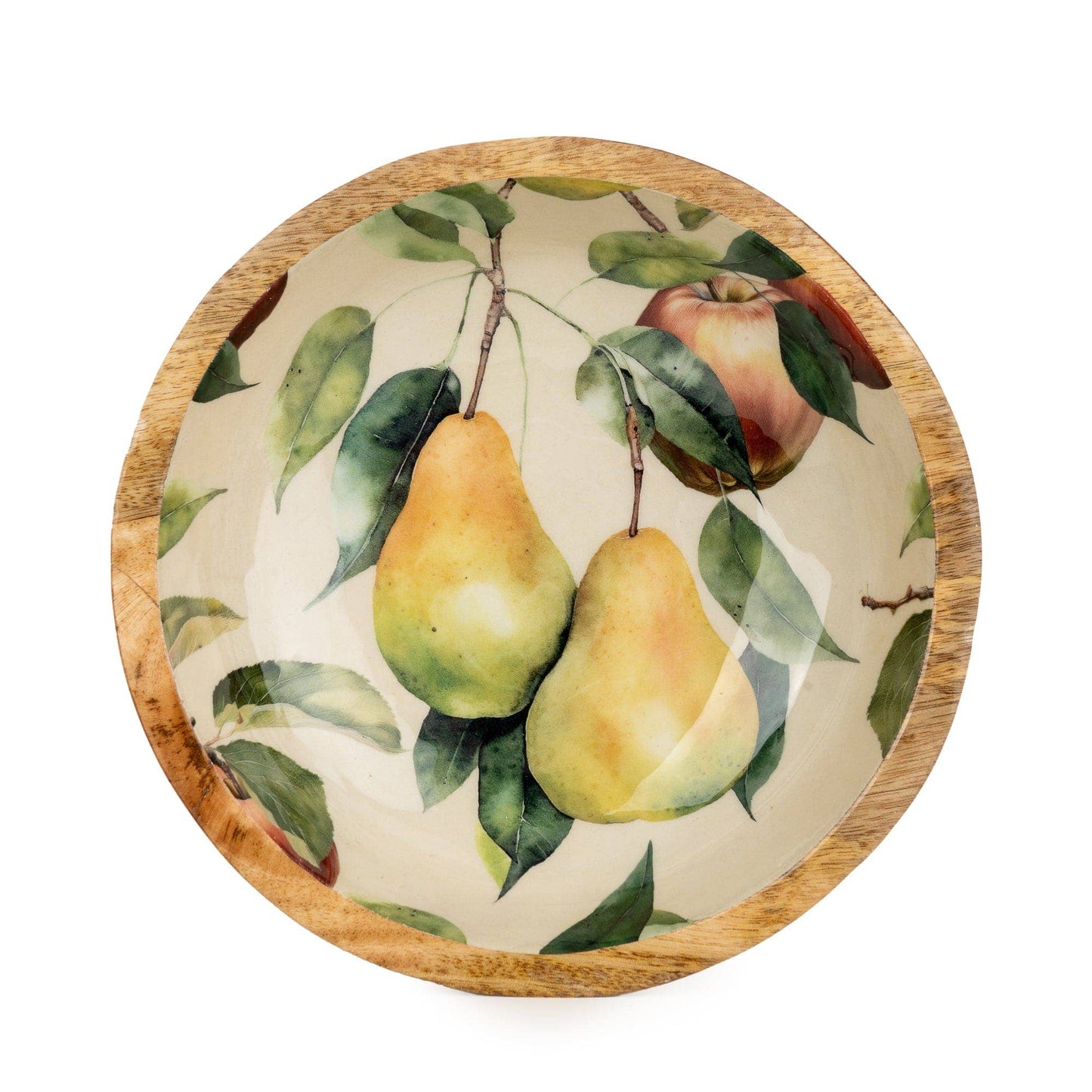 Large Mango Wood Bowl - Apples and Pears