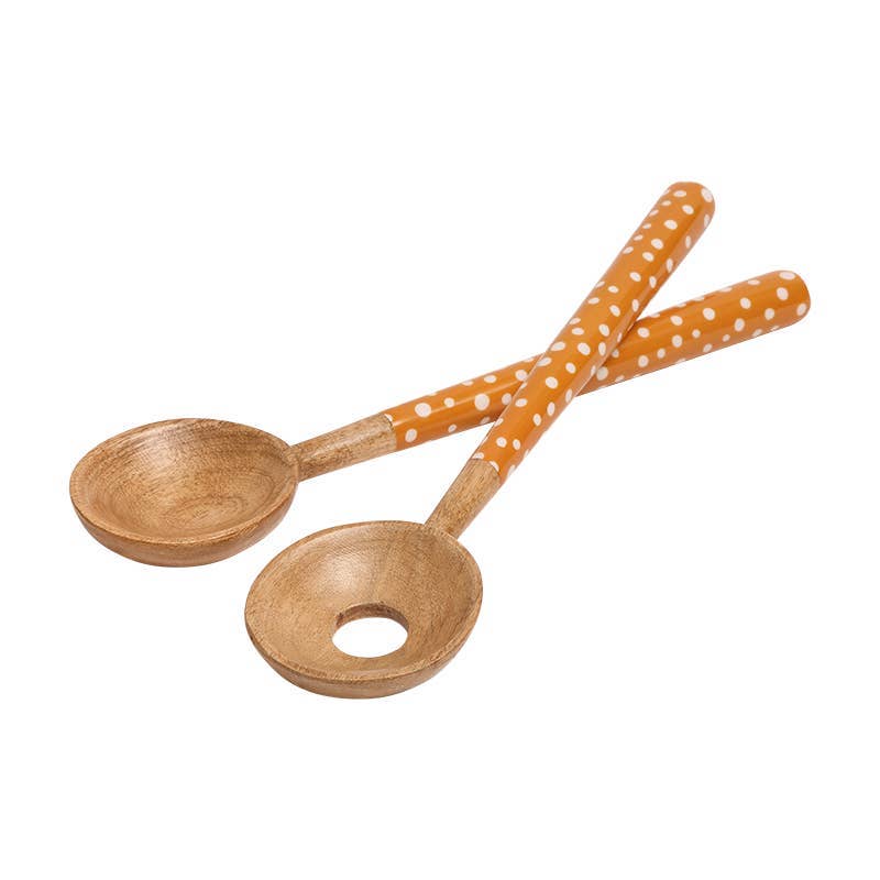 Sintra Mango Wood Spotted Salad Servers - Ochre