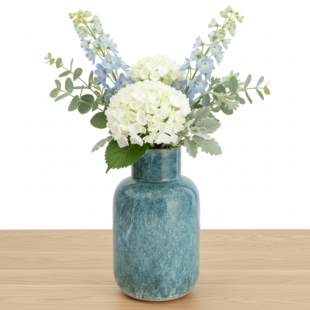 25.2CM SHORT NECK BOTTLE VASE REACTIVE GLAZE BLUE