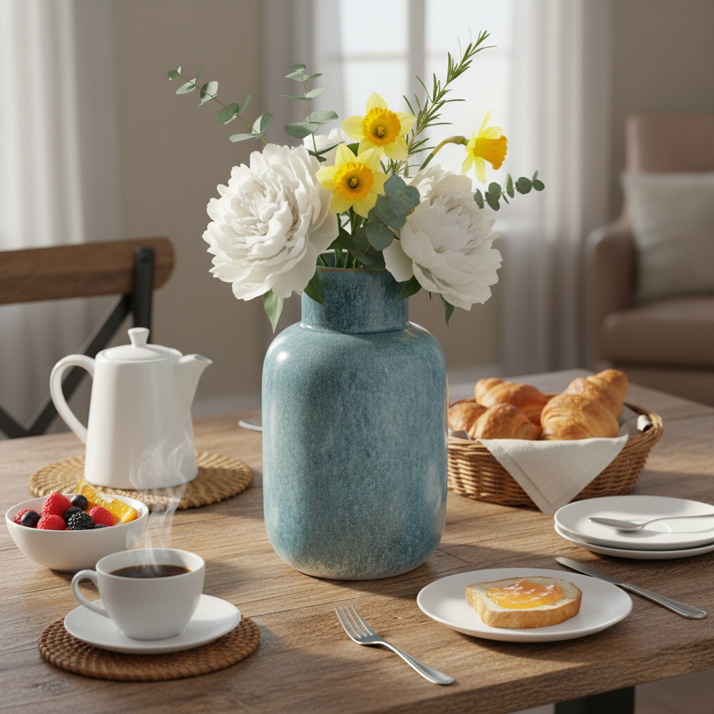 25.2CM SHORT NECK BOTTLE VASE REACTIVE GLAZE BLUE