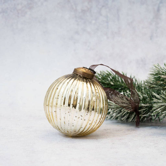3" Gold Glass Ribbed Ball Decoration