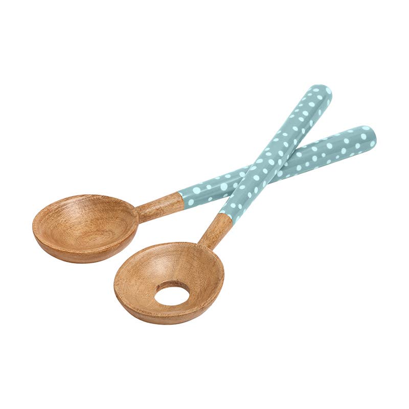 Sintra Mango Wood Spotted Salad Servers - Duck Egg Blue