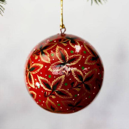 3" Red With Gold Tri Leaf Christmas Bauble