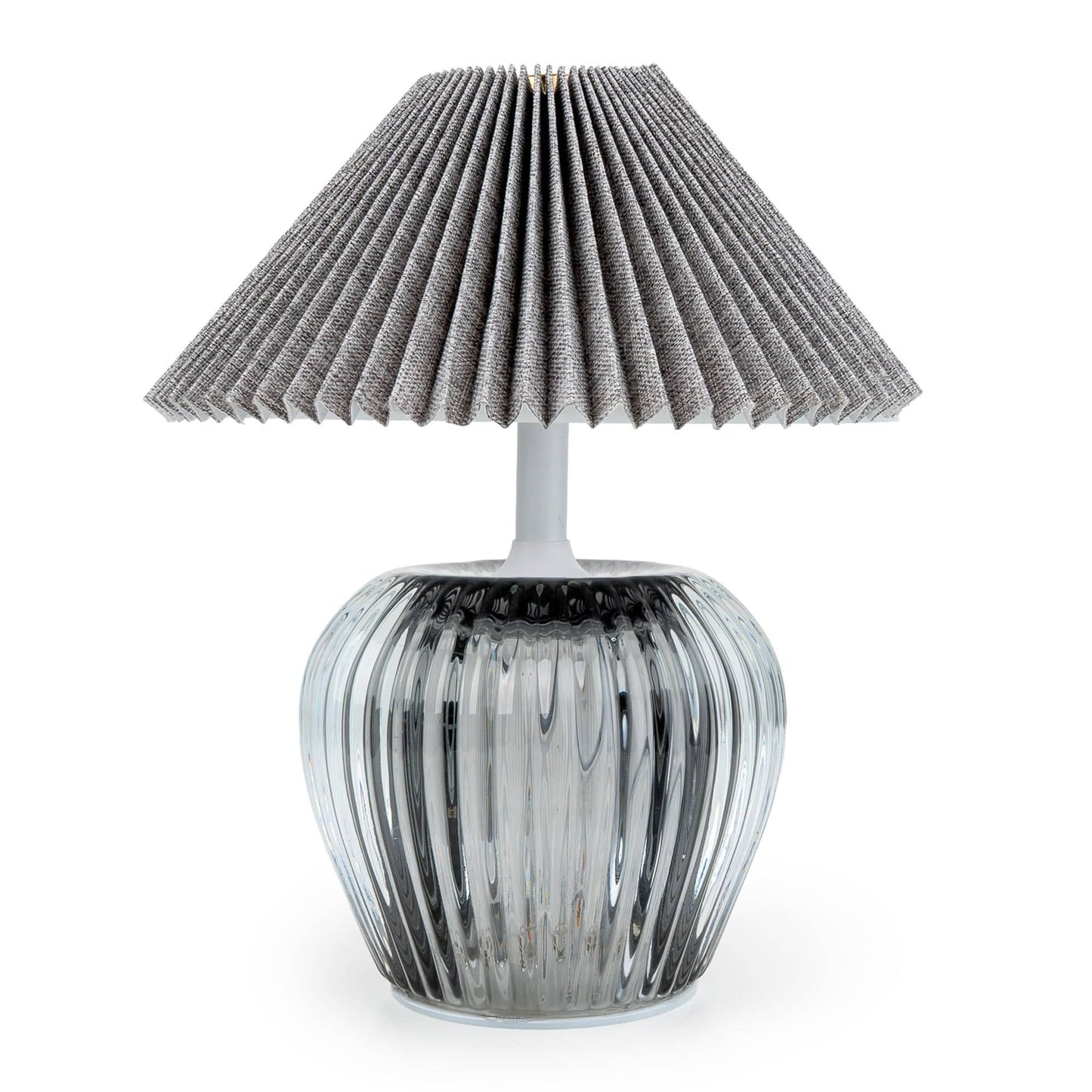 Ridged Glass LED Table Lamp with Pleated Shade - Smokey Black