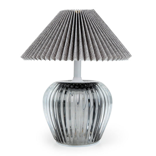 Ridged Glass LED Table Lamp with Pleated Shade - Smokey Black