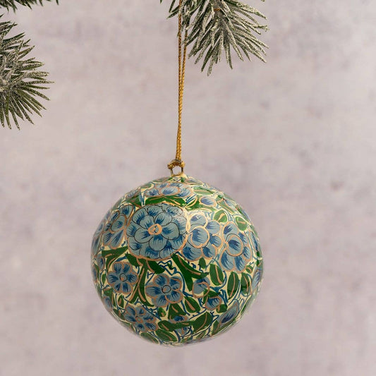 2" Turquoise & Green Floral Hanging Christmas Decoration