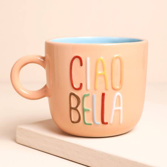 Peach Embossed Ciao Bella Ceramic Mug