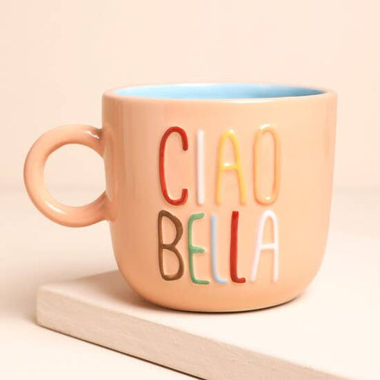 Peach Embossed Ciao Bella Ceramic Mug
